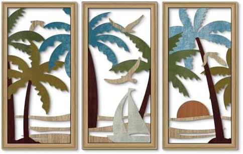 Putuo Decor Palm Tree Wall Decor Set of 3, Coastal Wall Decor, Boho Wall Art, Beach Themed Wooden Wall Plaque for Living Room Bedroom Bathroom by PUTUODECOR