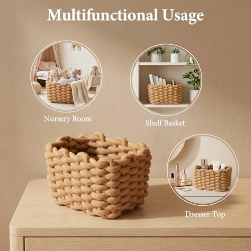 2 Pack Small Cotton Rope Basket – Handwoven Brown Storage Bins for Vanity, Desk, Bedroom & Bathroom – Durable Woven Organizer for Makeup, Jewelry & Essentials, 7.09 x 5.51 x 5.12 inches - Image 5