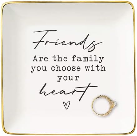 NZY Friends are the Family - Best Friend Bff Gifts for Besties, Women Sisters - Keepsake Ceramic Jewelry Tray Trinket Holder Ring Dish by NZY