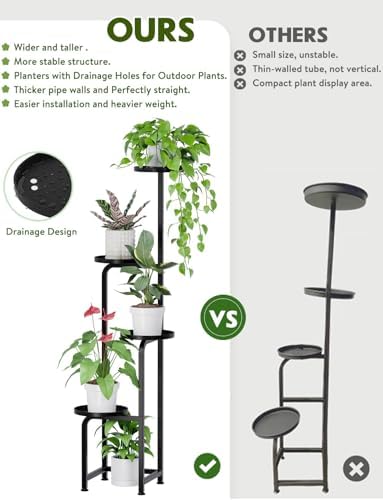 TOSKING Tall 4-Tier Square Metal Plant Stand Outdoor, Drainage Trays, Black - Image 4
