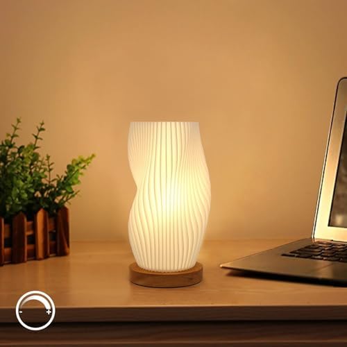 Dimmable Small Table Lamp with Rotary Switch, Striped Bedside Night Light by Zenply