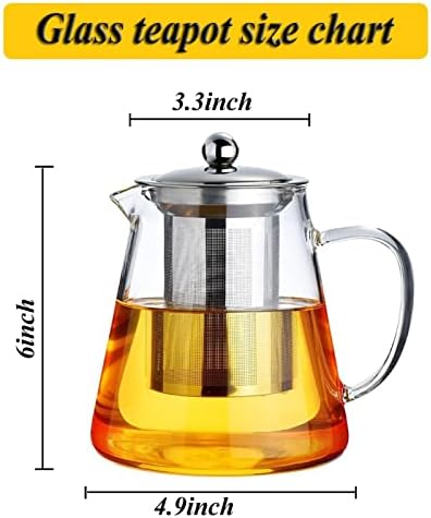 Glass Teapot with Removable Stainless Steel Infuser, Borosilicate Glass Tea Pot with Strainer,for Blooming Tea & Loose Leaf Tea, Microwave & Stovetop Safe (33OZ) - Image 5