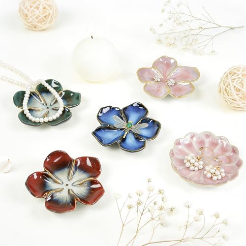 SEEDUSTRY Ceramic Jewelry Tray, Petal Ring Dish, Small Ceramic Jewelry Trinket Holder, Desktop Decoration, Dainty‌ Plate for Rings, Earrings, Necklace, Gifts for Mother Girlfriend Daughter Sister - Image 6