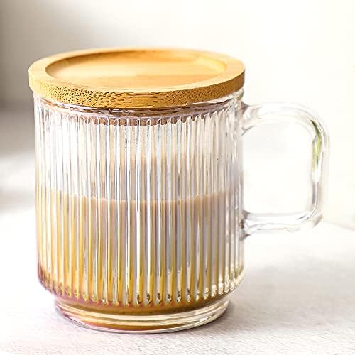 Lysenn Iridescent Glass Mug with Lid, Premium Coffee Mug, 12 oz Tea Cup by Lysenn