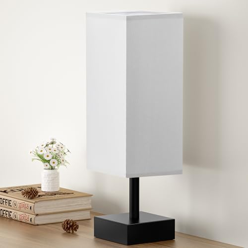 aooshine Small Bedside Table Lamp for Bedroom - Square Grey Fabric Shade by Aooshine