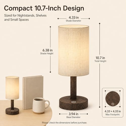Small Rechargeable Cordless Table Lamp, Nightstand to Desk, Dark Walnut - Image 6