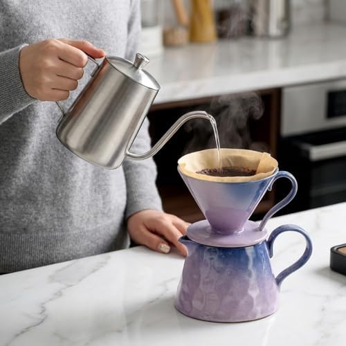Ceramic Pour Over Coffee Maker Set 15oz/450ml Coffee Dripper with 40pcs Cone Paper Filters, Reusable Pour Over Coffee Cone for Home, Cafe, Restaurant, Camping - Image 5