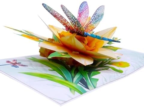 3D Pop-Up Daffodil & Dragonfly Greeting Card – Handmade Spring Flower Card for Birthday, Mother’s Day, Easter & Special Occasions F51