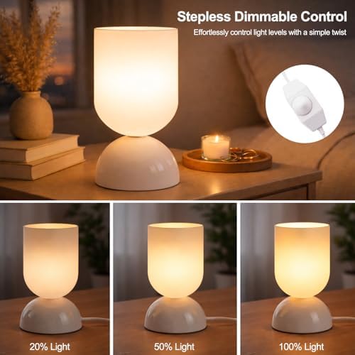 8.9" Dimmable Modern Glass Table Lamp with Dome Base, Glossy White - Image 5
