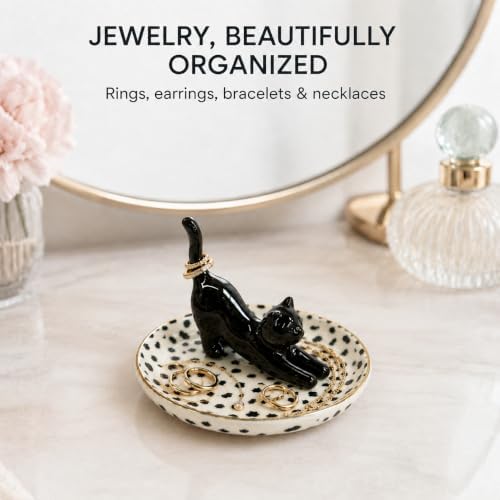 Ceramic Cat Ring Holder Dish, Black Polka Dots - Image 5