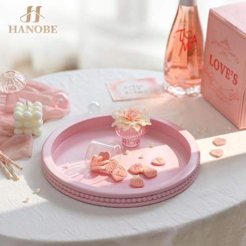 Hanobe Pink Round Decorative Tray with Beaded Edge - Image 3