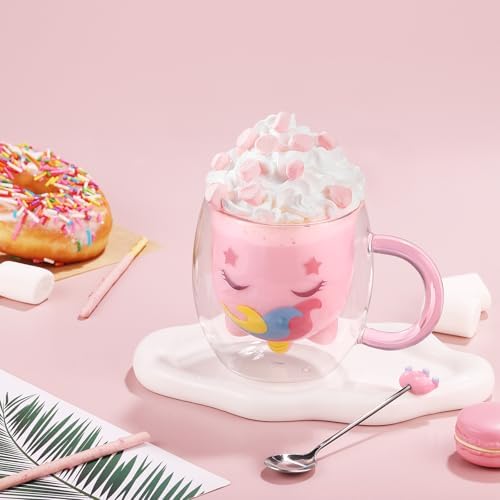 ecooe Cute Unicorn Mug Double Walled Glass Mug 9.4oz Coffee Milk Tea Cup - Image 5