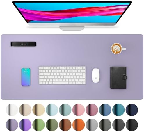Aothia Leather Desk Pad Protector, Mouse Pad, Office Desk Mat, Non-Slip PU Leather Desk Blotter, Laptop Desk Pad, Waterproof Desk Writing Pad for Office and Home (31.5" x 15.7", Lavender) by AothiaSimpleNaturalUnique