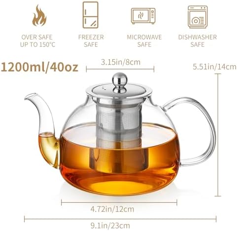 DOPUDO Glass Teapot with Infuser, 40 oz Borosilicate Tea Kettle - Image 2