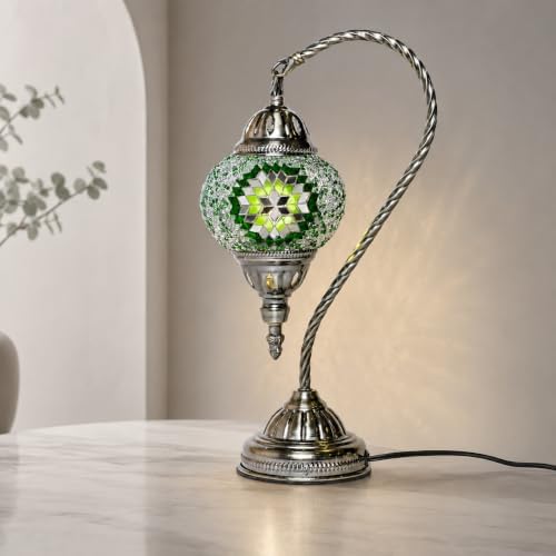 KRAFTSTORIES Turkish Mosaic Swan Neck Lamp Making Kit| DIY Colorful Glass Decorative Nightstand Table Light| Craft Kit |Make Your Own Lamp | Living Room Bedroom | Antique Bronze Base (Green) - Image 6