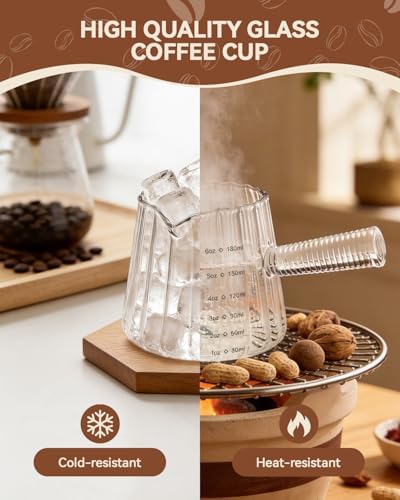 2 PCS Espresso Measuring Cup 6 Oz, Espresso Glass Cups with Glass Handle, Milk Frothing Cup, Espresso Cup for Coffee, Milk, Tea or Maple Syrup Serving (Pure Transparent Color) - Image 3