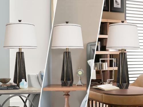 27" Black Gold Rim Resin Table Lamp, Modern Desk Lamps, 3 Color Temperature - Image 6