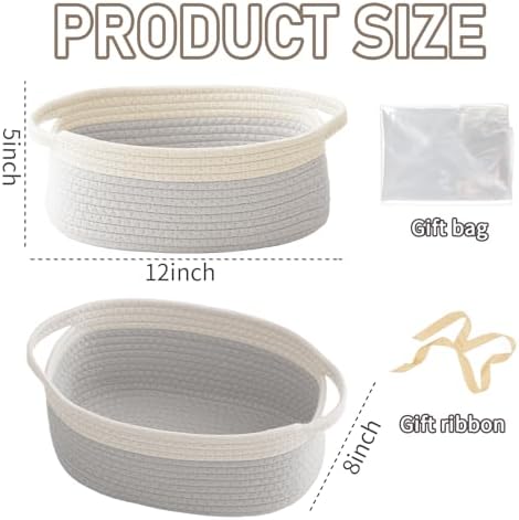 JMvicyroam Small Woven Basket, Empty Gift Basket, White&Grey/1 Pack - Image 2