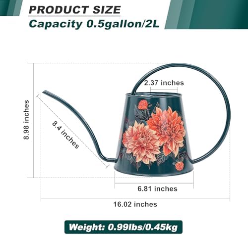 2L Long Spout Watering Can, Stainless Steel Water Can (Dahlia) - Image 2