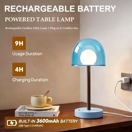 Cordless Table Lamp, Rechargeable Battery Operated Touch Control, Sky Blue - Image 6