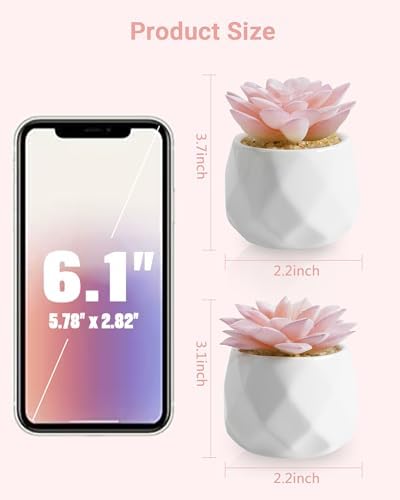 VIVERIE Mini Succulents Plants Artificial in Pots-Pink, Christmas Small Fake Succulents Plants for Home Decor Indoor for Women, White Ceramic Faux Succulents, Set of 2, Gifts for Mom - Image 2
