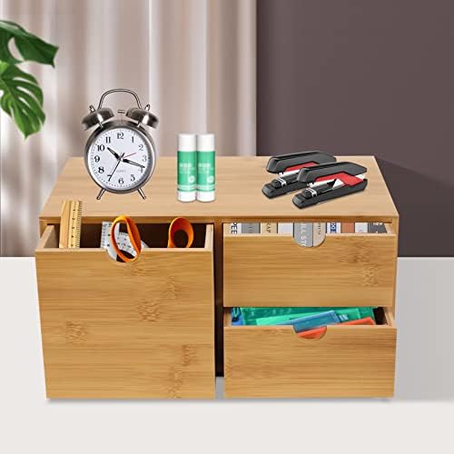 Bamboo Desk Organizer, Wood Desktop Storage Box for Office Supplies, Cosmetics, Stationery, No Assembly Desktop Organizers and Accessories for Home, Office, Study Table (3 Drawers-A) - Image 5