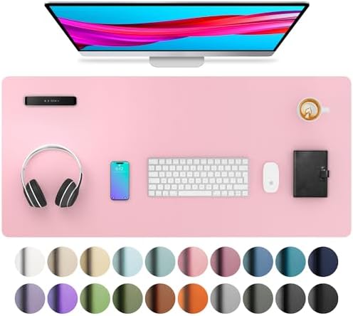 Aothia Leather Desk Pad Protector, Mouse Pad, Office Desk Mat, Non-Slip PU Leather Desk Blotter, Laptop Desk Pad, Waterproof Desk Writing Pad for Office and Home (36" x 17", Fairy Pink) by AothiaSimpleNaturalUnique