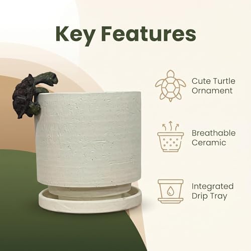 Nihow Ceramic Plant Pot with Resin Figure/Drainage Hole & Saucer,5.7 Inch - Image 4