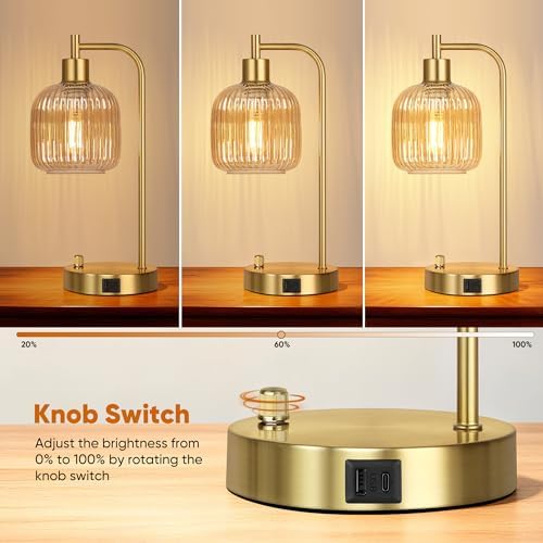 Champagne Glass Table Lamps Set of 2, Dimmable Bedside Lamps for Bedroom - Image 2