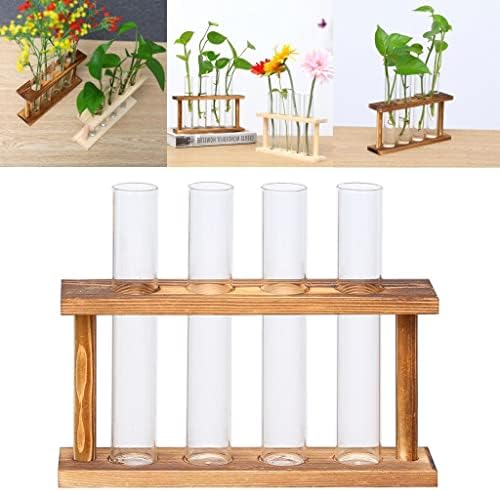 Test Glass Planter Propagation Stand Holder Vase Set with Minimalist Wood Frame and Clear Tubes Suitable for Room Bedroom, Wood - Image 7