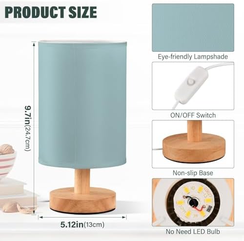 DOMIKING Sky Blue Pattern Bedside Table Lamp for Bedroom Small Lamps for Nightstand Lamp with USB Ports Reading Desk Lamp for Living Room Home Office Kids Room - Image 3