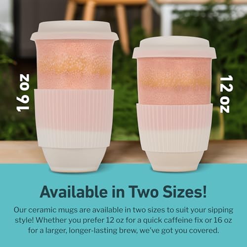 NOVA CERAMICS Travel Mug On the Go Coffee Mug Microwave & Dishwasher Safe Green Tumbler - Gifts For Women Men 16oz Afterglow - Image 5