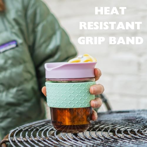 Travel Mug Loose Tea Infuser - Detachable Tea Strainer with Spillproof Lid - BPA-Free Reusable Glass Travel Coffee Cup with Silicone Band (Blue, 12oz) - Image 6