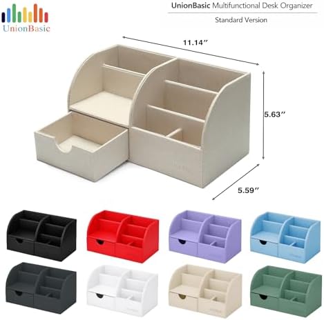 UnionBasic Desk Organizer - Multifunctional Leather Desktop Pen Holder Storage Box - Business Card/Pen/Pencil/Mobile Phone/Stationery Holder, White - Image 4