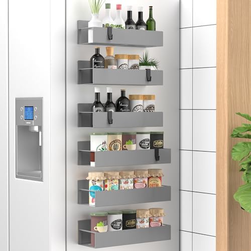 HuggieGems Metal Magnetic Spice Rack for Refrigerator Gray, 6 Pack by HuggieGems