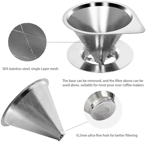 LHS Pour Over Coffee Dripper Reusable Coffee Filter Paperless Coffee Filter Stainless Steel Pour Over Coffee Maker Cone Coffee Dripper for 1-2 Cup,Argyle Pattern - Image 2