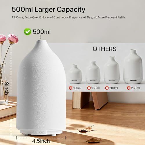 Aroma Diffuser,500ML Ceramic Ultrasonic with 7-Color LED Light，Essential Oil Diffuser for Home ，Quiet Cool Mist Diffuser for Bedroom, Office - Image 2