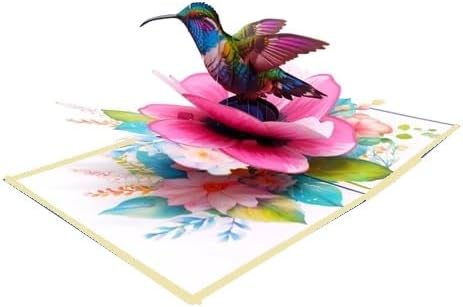 3D Pop-Up Hummingbird & Flower Greeting Card – Handmade Nature-Inspired Card for Birthday, Mother’s Day, Anniversary & Special Occasions F46