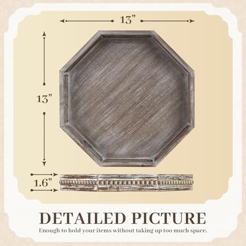 Wooden Decorative Tray, Small Serving Tray with Wood Bead, Farmhouse Big Tray for Ottoman, Countertop, Coffee Tabl, 13" x 13"x 1.6" (Retro Brown) - Image 2