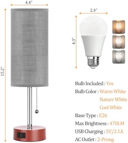 Dott Arts Table Lamp for Bedroom, 3-Color Bedside Lamps with Pull Chain - Image 3