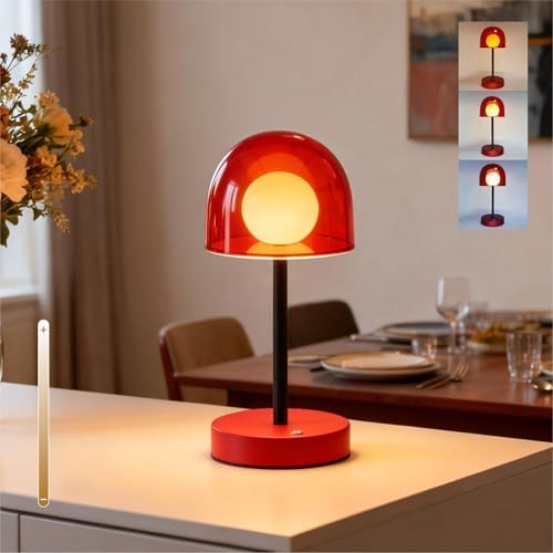 Cordless Red Table Lamp, Funky Warm LED Lamp, Retro Kitchen Lamp by PetiitLyt
