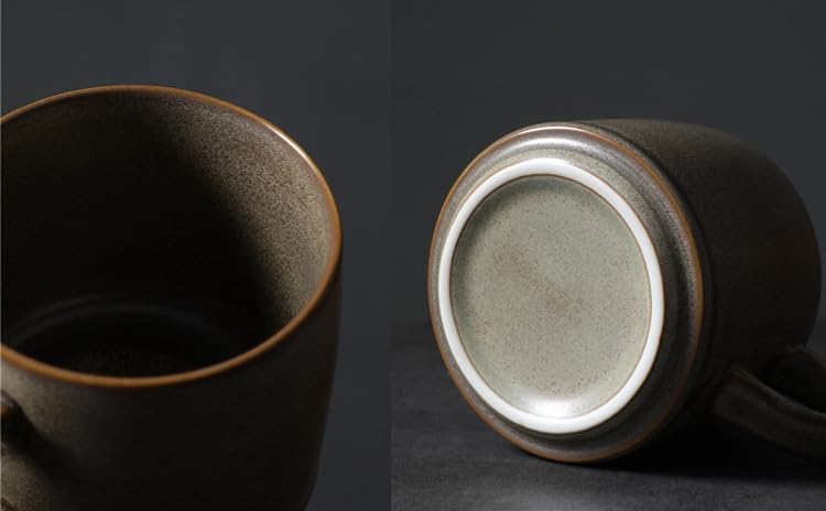 12oz Japanese Style Minimalistic Asian Rustic Reactive Glaze Ceramic Pottery Coffee Mug, Lead-Free Glaze earthen Tea Mug,Tea cup with handle, stoneware mugs, Microwave and Dishwasher Safe (Gray) - Image 5