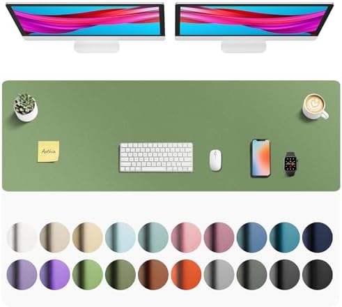 Aothia Faux Leather Desk Mat - Non-Slip PU Leather Desk Blotter, Waterproof Writing Surface, Large Desk Pad for Office & Home (Olive Green, 55" x 17") by AothiaSimpleNaturalUnique