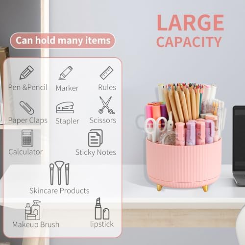 Camelmother 360°Rotating Pen&Pencil Holder For Desk With 5Slots Cute Office - Image 5