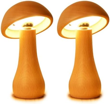 Mushroom Lamp Set of 2, Portable Touch Switch Cordless Bedroom Lamps Set of 2, Rechargeable Battery Operated Night Light, Stepless Dimming, 360 Degree Rotation Table Lamps for Ideal Gifts by Unknown