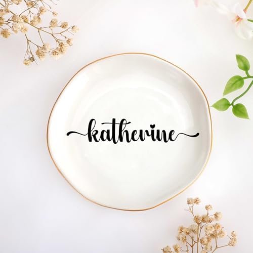 JoycuFF Katherine Personalized Name Ceramic Jewelry Tray, Mothers Day Christmas Anniversary Engagement Birthday Gifts for Women Couples, Trinket Dish for Rings Earrings Necklaces Bracelets Keys by Joycuff