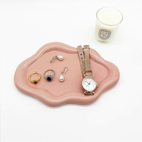 Ceramic Jewelry Tray, Jewelry Dish for Women, Small Ring Dish, Pink Cloud Tray Nightstand Decor Jewlery Plate Ring Holder Dish, Gift for Mom Trinket Tray Jewelry Bowl for Keys, Perfume,Candles - Image 4