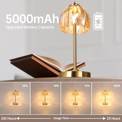 Shenmoyl Tulip Table Lamp with 5000mAh Battery & Touch Control, Cordless Table Lamp with 3 Colors, Dimmable Rechargeable Table Lamps for Bedroom, Nightstands, Living Room, Entryways (Amber Tulip) - Image 2