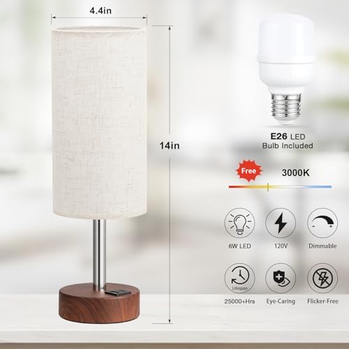 Dicoool Bedside Table Lamp for Bedroom - 3-Way Dimmable Touch Lamp, USB A+C - Image 5