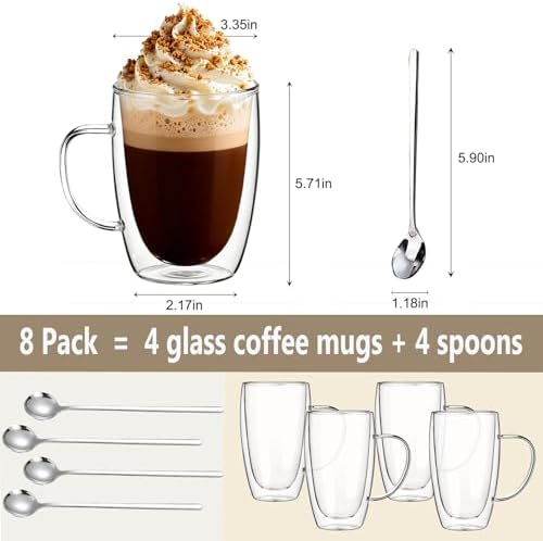 DINGPAI 15 oz Double Walled Glass Coffee Mugs, Large Coffee Mug with Handle - Image 2